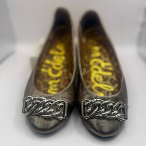 Women's Sam Edelman Bronze Crocodile Chain Flats Size 7.5